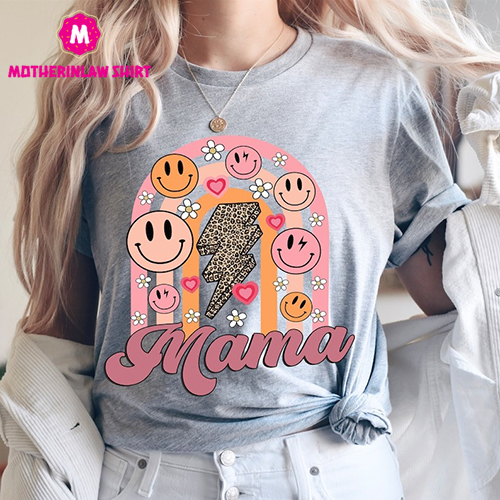 Retro Mama Shirt,Smiley Face Mama Shirt,Mother’s Day Shirt,Mom Tshirt, Mama Tshirt, Pregnancy Announcement Shirt,Retro Floral Mama t-shirt,