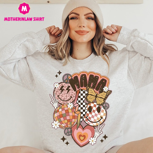 Retro Mama Sweatshirt, Mama Smiley Face Tee, Birthday Gifts For Mom, Mama Crewneck, Boho Mama, Mother’s Day Gift, New Mom Shirt, Mama Gift