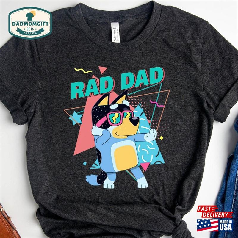 Retro Rad Dad Bluey Shirt Bandit Heeler Father Hoodie Unisex