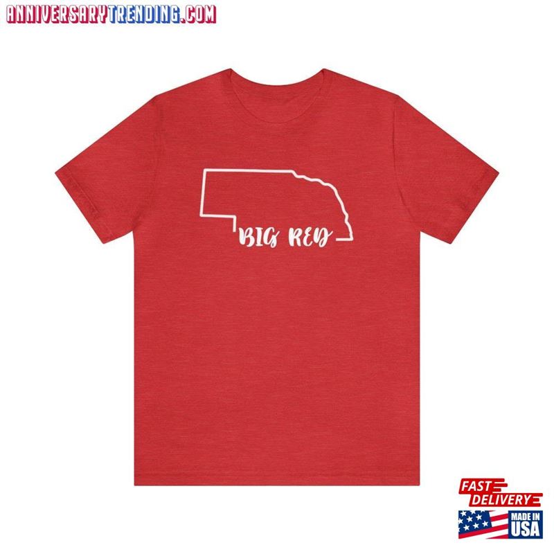 Retro Red Big Nebraska State Outline Shirt Football Mom Hoodie Classic -Bipubunny Store