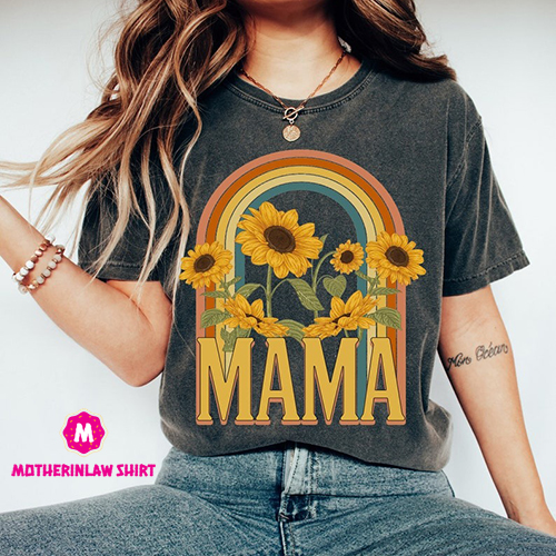 Retro Sunflowers Mama Shirt,Rainbow Mama shirt, Mothers Day Tee, Funny Mama Tee,Mom Shirt, Gift Idea for Mom, Mama Graphic,Mama Boho shirt