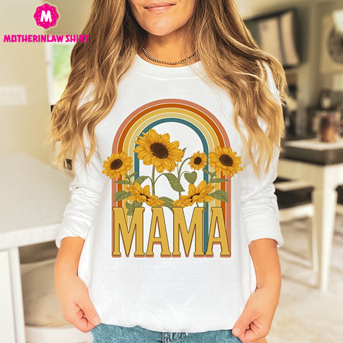 Retro Sunflowers Mama Shirt,Rainbow Mama shirt, Mothers Day Tee, Funny Mama Tee,Mom Shirt, Gift Idea for Mom, Mama Graphic,Mama Boho shirt