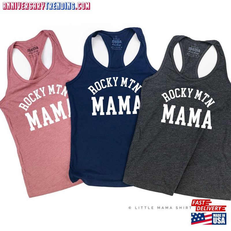 Rocky Mtn Mama Women’s Racerback Tank Summer Tanks Graphic Tee Mountains Shirt Mother Classic Hoodie – Bipubunny Store