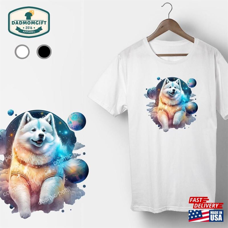 Samoyed Custom Made T Shirt With An Artistic Illustration Of Dog Astronaut Exploring The Cosmos And Space Personalized Gift For Pet Owner Classic T-Shirt