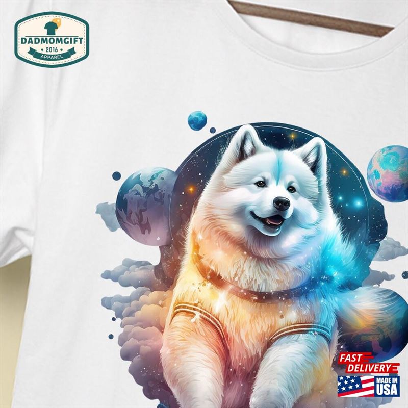 Samoyed Custom Made T Shirt With An Artistic Illustration Of Dog Astronaut Exploring The Cosmos And Space Personalized Gift For Pet Owner Classic T-Shirt