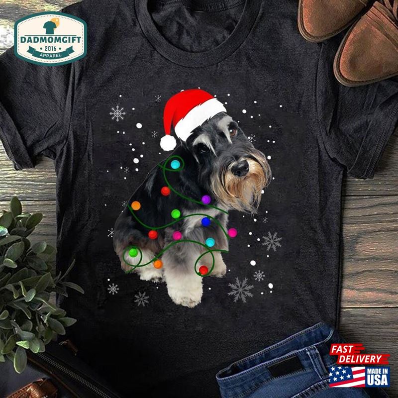 Schnauzer Dog Lights Christmas Puppy Lover Gift For Lovers Funny Unisex T-Shirt