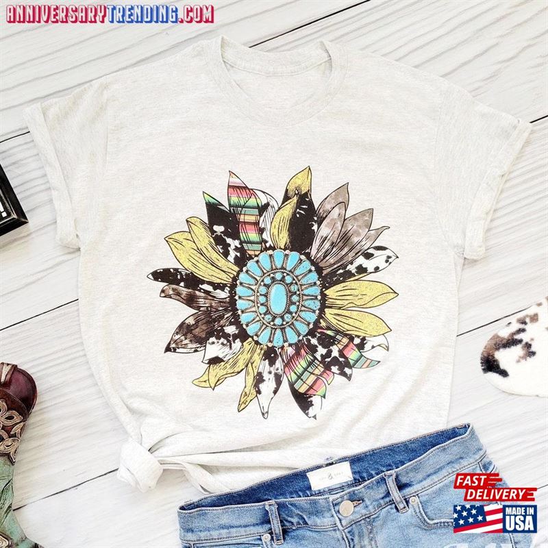 Serape Gemstone Shirt Sunflower Cow Print Classic T-Shirt – Bipubunny Store