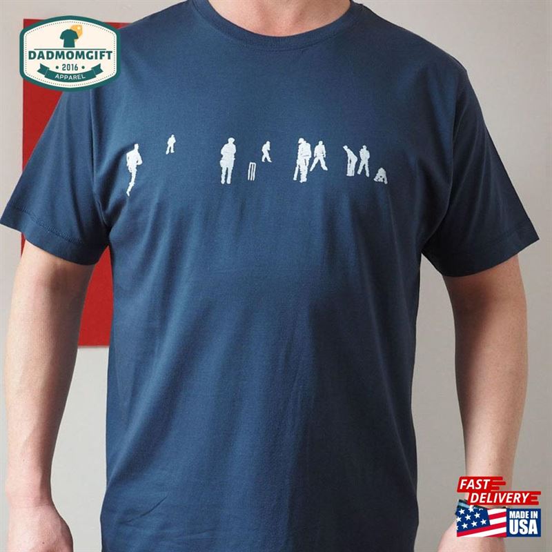 Sketched Cricket Match Print T Shirt In White On Blue Gifts For Men Hoodie Classic