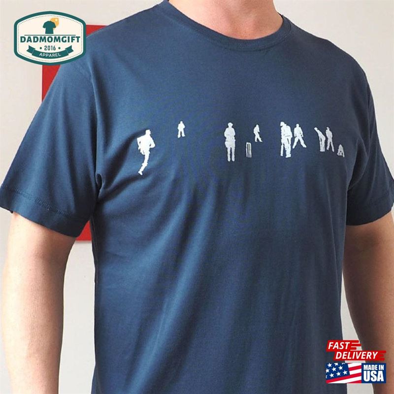 Sketched Cricket Match Print T Shirt In White On Blue Gifts For Men Hoodie Classic