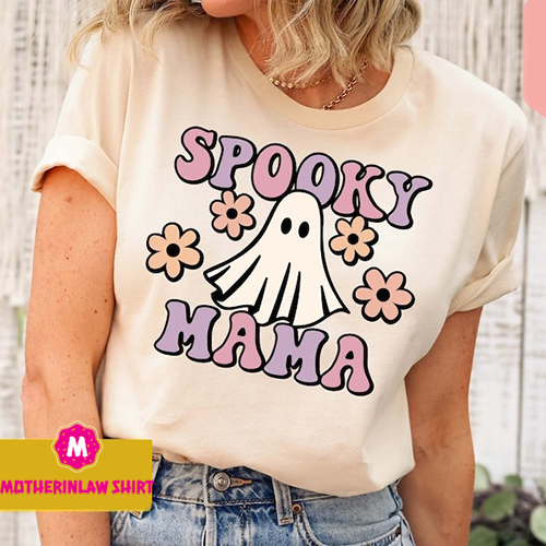 Spooky Mama Shirt, Retro Halloween Shirt For Mother, Halloween Mom Shirt Gift, Halloween Mama Tshirt, Spooky Season, Gift For Her, Woman Tee