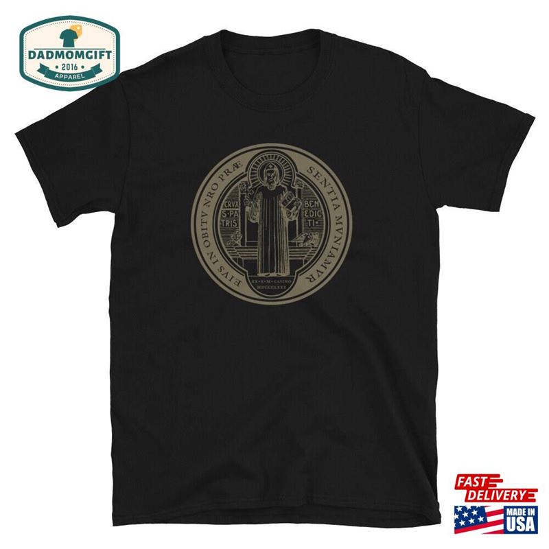 St Benedict Medal Catholic Men’s T-Shirt Spiritual Warfare Get Back Satan Classic