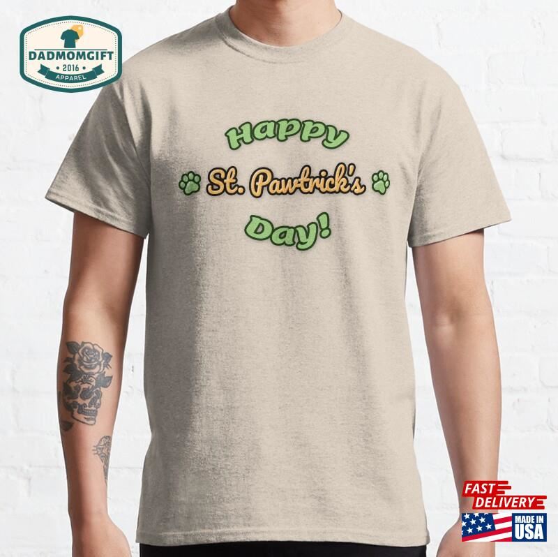 St Patricks Cat-Shirt For Cat Lovers Trendy Pet Dog Shamrocks T-Shirt Persons Pat’s Tee Gift Dad Classic Unisex