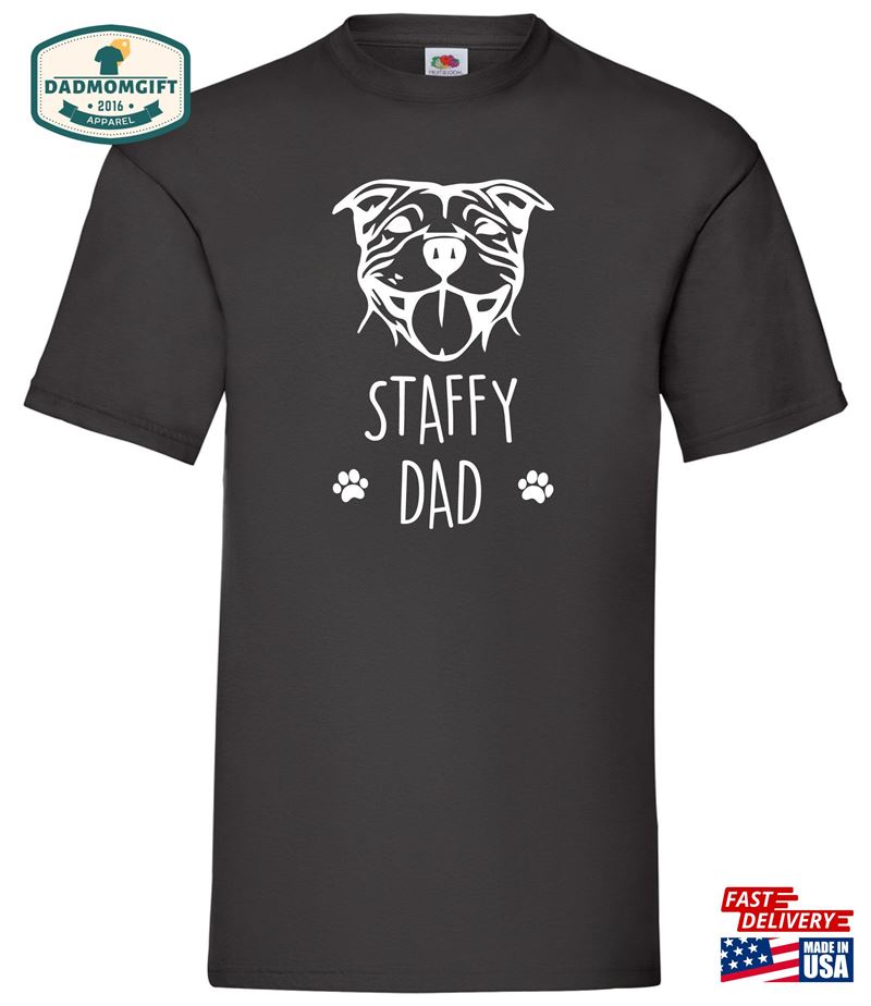 Staffy Dad Men’s Black Funny T Hoodie Classic