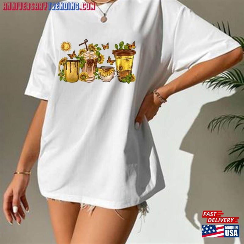 Sunflowers Coffee Cups With Leopard Shirt Lover T-Shirt Sweatshirt – Bipubunny Store