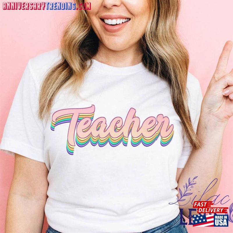 Teacher Shirt Retro Rainbow Design Grade Level T-Shirt Cute Team Elementary Hoodie – Bipubunny Store