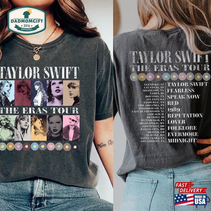 The Eras Tour T-Shirt With Dates Taylor Swift Concert Merch Swiftie Gift Vintage Style Tee Unisex Garment Dyed Comfort Colors T Sweatshirt Hoodie