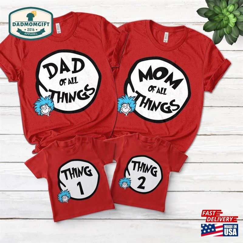 Thing 1 2 3 Customized Family Matching T-Shirt Mom Dad Unisex Classic