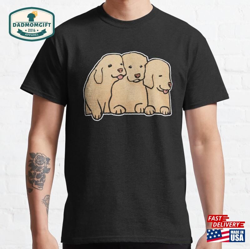 This Dad Love His Triplets Golden Retriever Puppy Classic T-Shirt Unisex