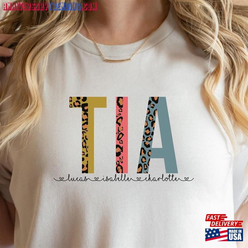 Tia Shirt Custom Mothers Day Gift T-Shirt With Kids Names Aunt Birthday Classic – Bipubunny Store