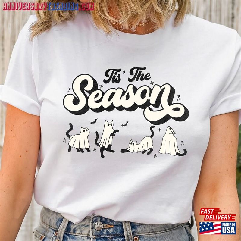 Tis The Season Halloween Ghost Cat Shirt Fall Lovers T-Shirt Retro Tshirt Gift For Her Sweatshirt Classic – Bipubunny Store