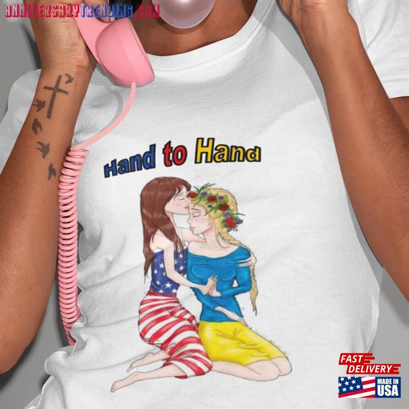 Ukraine America Hand To T-Shirt Heavy Cotton Tee Flag Mom Shirt T Friendship Peoples Unisex – Bipubunny Store