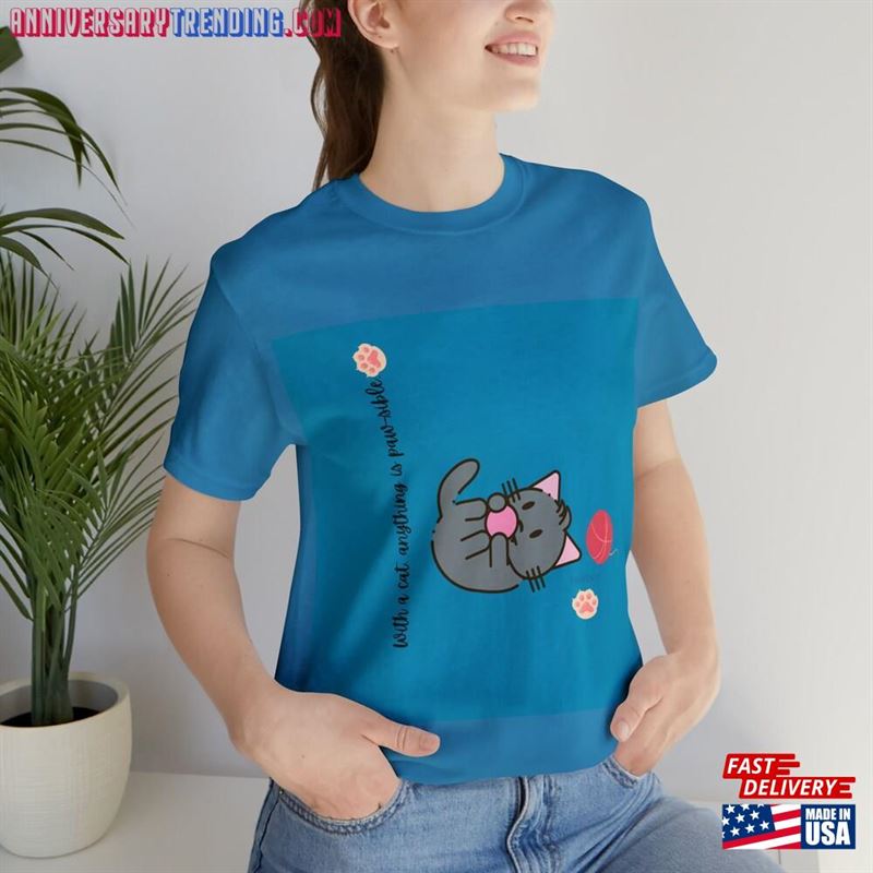 Unisex Simple Short Sleeve Tee For Cat Lovers Blue Comfort T-Shirt Sweatshirt – Bipubunny Store