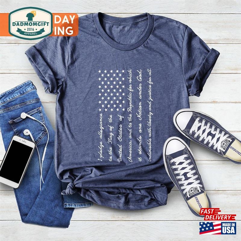 Usa Flag Shirt With Pledge Of Allegiance 4Th July America T-Shirt Sweatshirt Unisex