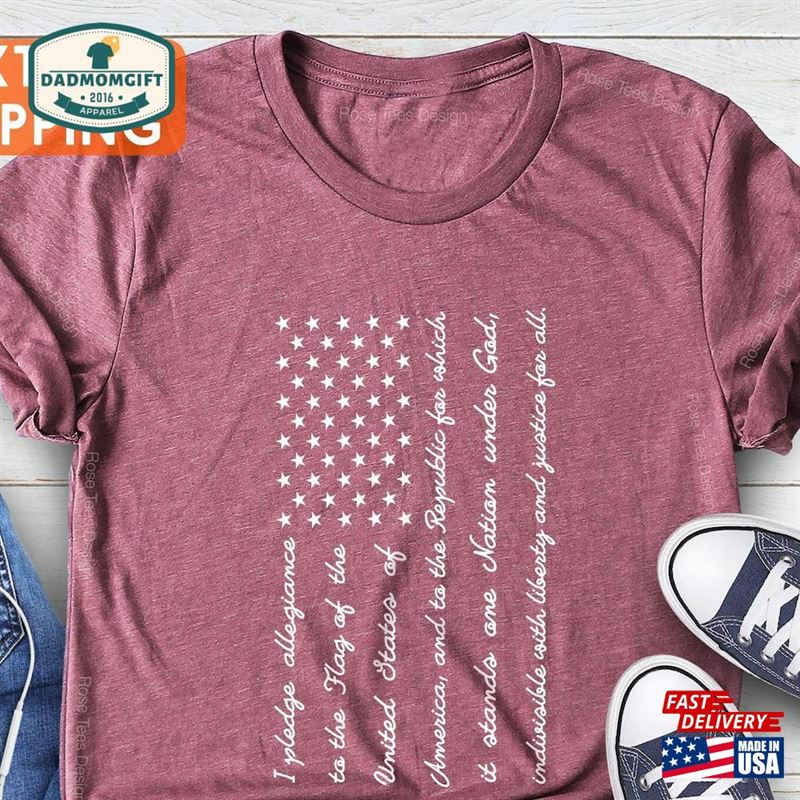 Usa Flag Shirt With Pledge Of Allegiance 4Th July America T-Shirt Sweatshirt Unisex