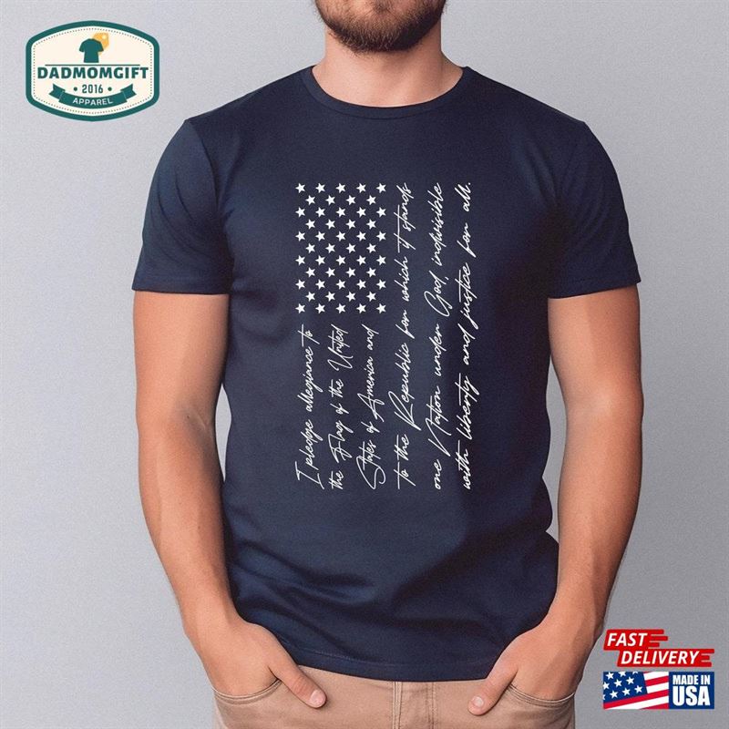 Usa Flag Shirt With Pledge Of Allegiance 4Th July America T-Shirt Sweatshirt