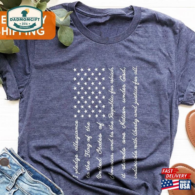 Usa Flag Shirt With Pledge Of Allegiance America T-Shirt 4Th July Unisex