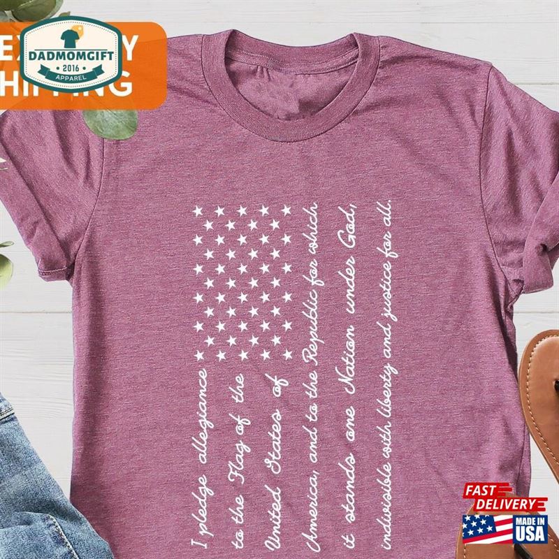 Usa Flag Shirt With Pledge Of Allegiance America T-Shirt 4Th July Unisex