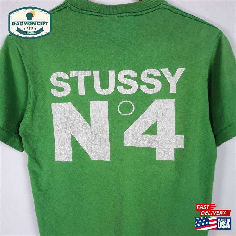 Vintage 90’S Stussy Usa T-Shirt Small N4 Spell Out Script Shirts Green Skateboarding Streetwear Tees Size Hoodie