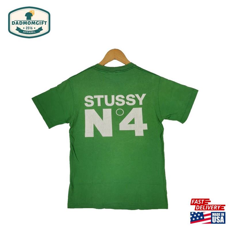 Vintage 90’S Stussy Usa T-Shirt Small N4 Spell Out Script Shirts Green Skateboarding Streetwear Tees Size Hoodie