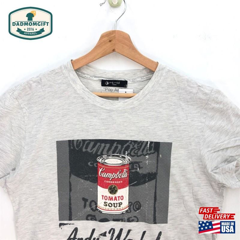 Vintage Andy Warhol Pop Art T-Shirt Medium 90’S Campbells Print Artwork Gray Tee American Artist Shirt Size M Classic Unisex