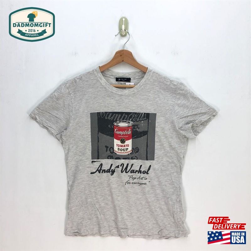 Vintage Andy Warhol Pop Art T-Shirt Medium 90’S Campbells Print Artwork Gray Tee American Artist Shirt Size M Classic Unisex