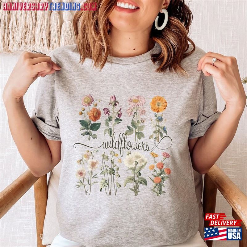 Wildflower Shirt Boho Vintage Wildflowers Trendy Women Sweatshirt T-Shirt – Bipubunny Store