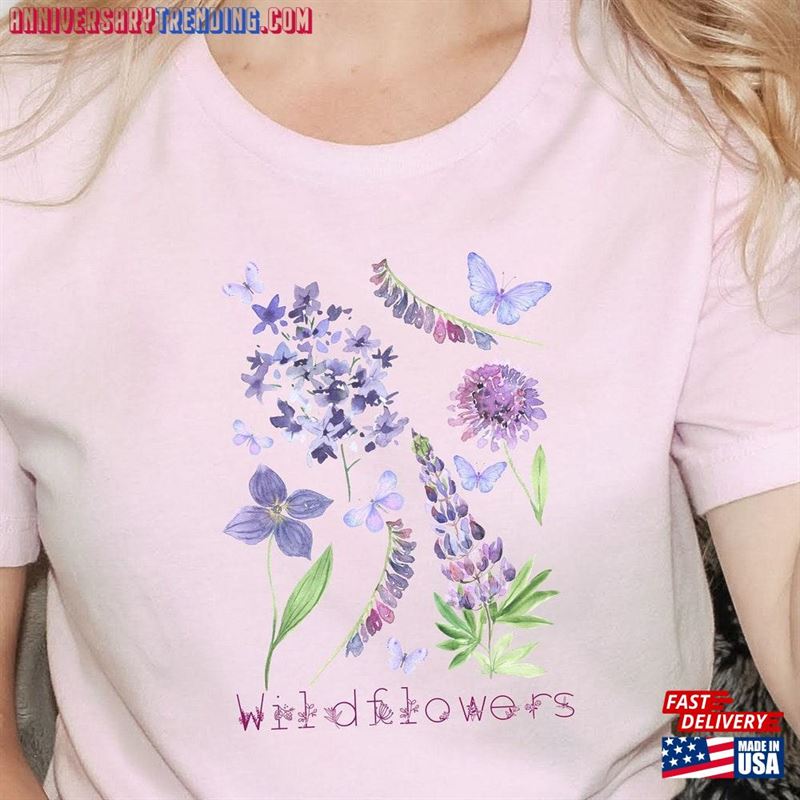 Wildflowers Shirt For Mom Pressed Flower T-Shirt Women’s Floral Cottagecore Aesthetic Gift Holidays Gardening Unisex Classic -Bipubunny Store