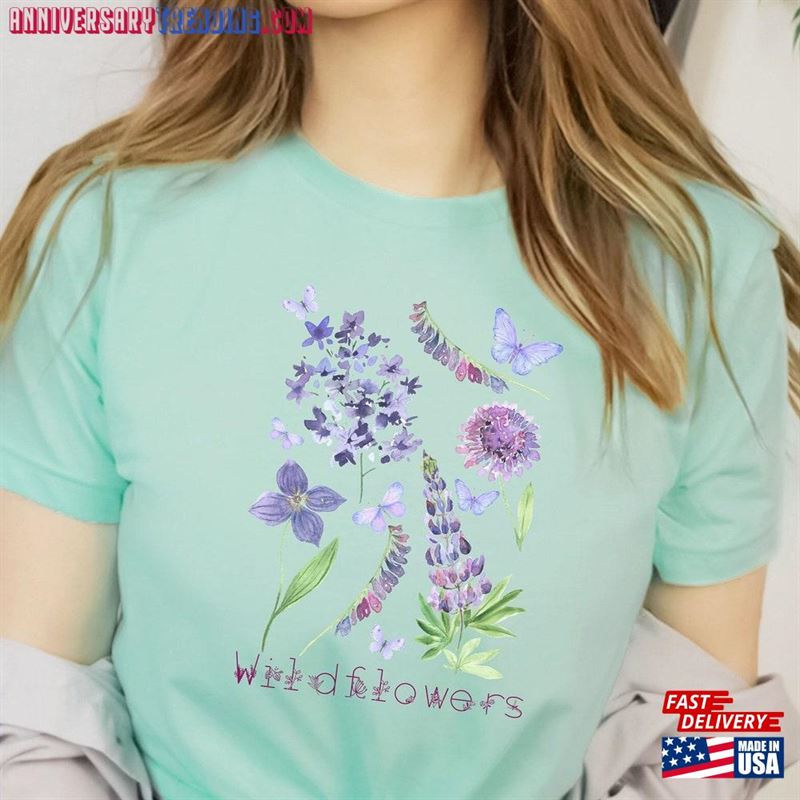 Wildflowers Shirt For Mom Pressed Flower T-Shirt Women’s Floral Cottagecore Aesthetic Gift Holidays Gardening Unisex Classic -Bipubunny Store