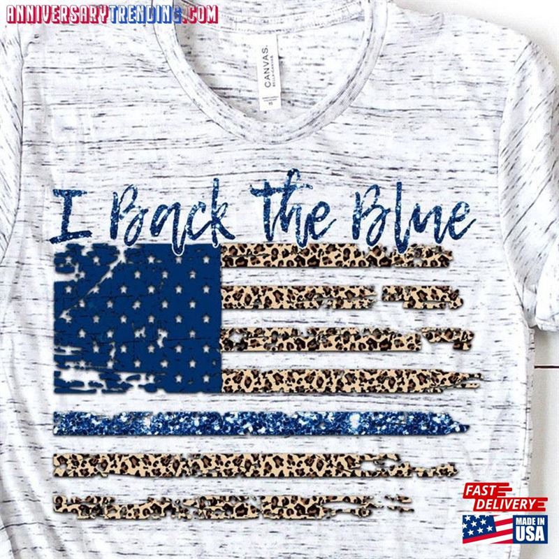 Womens I Back The Blue Leopard Print American Flag Backtheblue Ladies Tee Police Wife Shirt Sweatshirt T-Shirt – Bipubunny Store