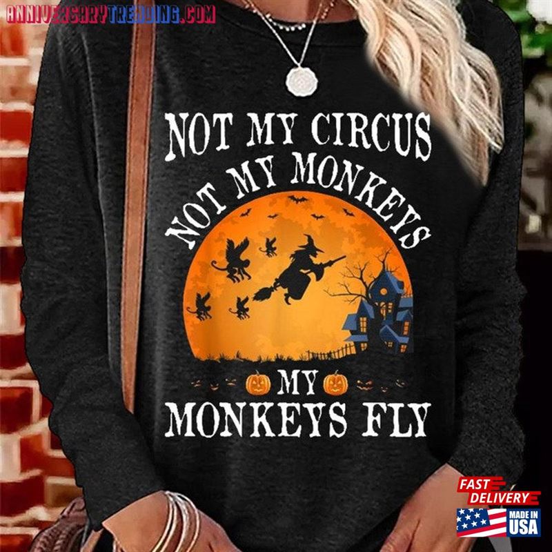 Women’s Not My Circus Monkeys Halloween Party Casual Crew Neck Shirt T-Shirt Unisex Classic -Bipubunny Store