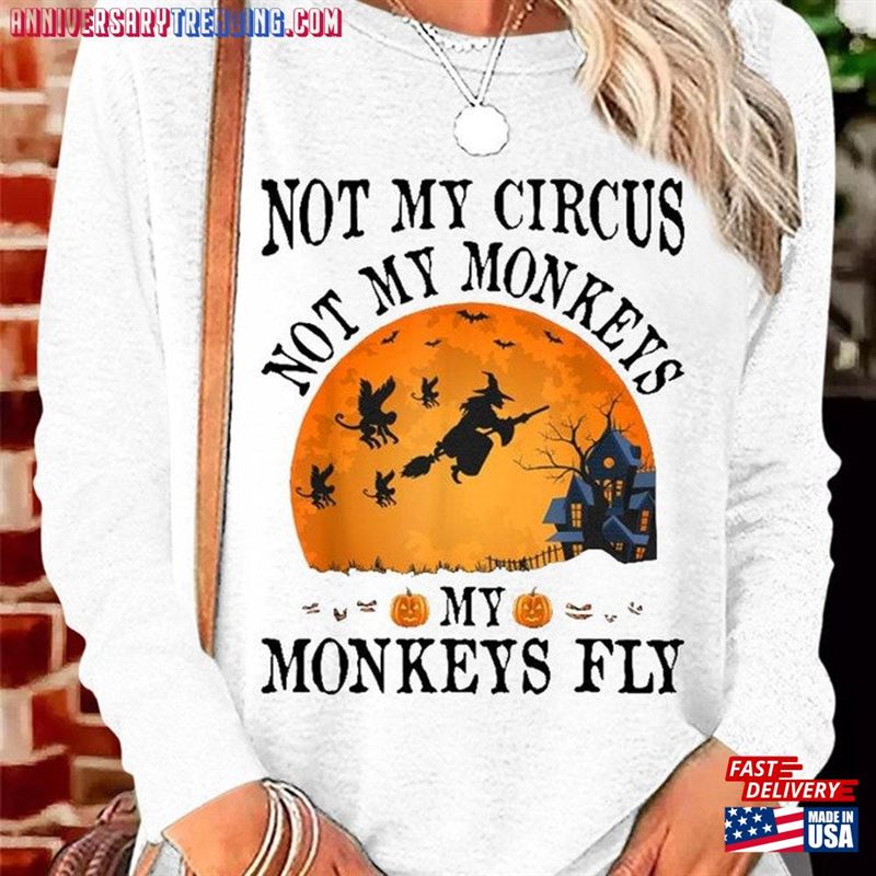 Women’s Not My Circus Monkeys Halloween Party Casual Crew Neck Shirt T-Shirt Unisex Classic -Bipubunny Store