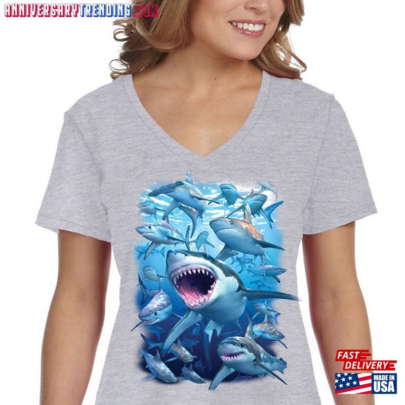 Women’s Shark Club Great White Hammer Head Mako Blue Tiger Bull Swimming Ocean Fish Fishing Diving Boating V T-Shirt Sweatshirt -Bipubunny Store