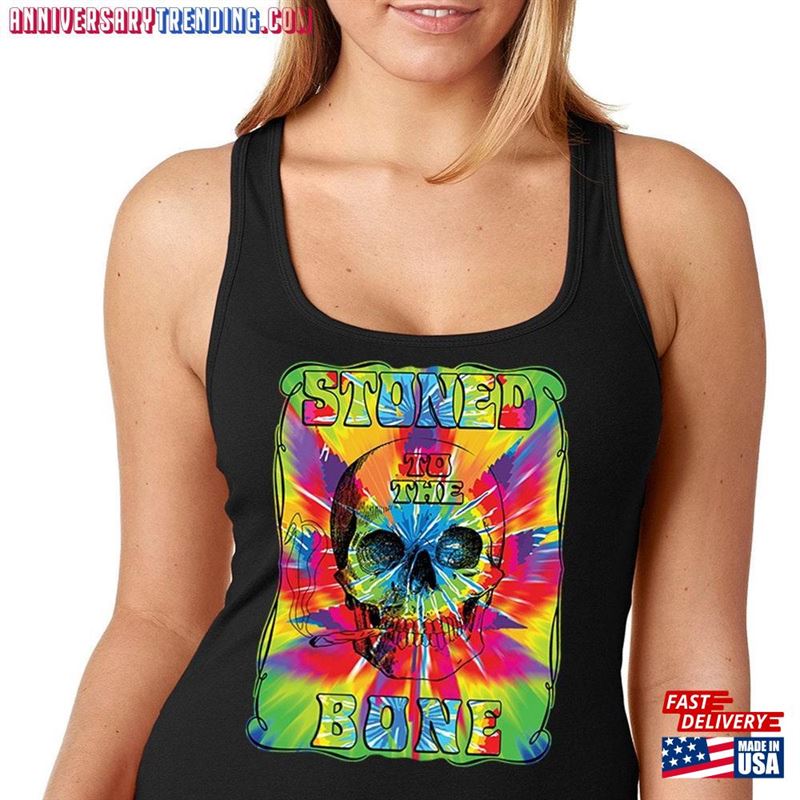 Women’s Stoned To Bone Skull Skeleton Tie Dye Neon Blunt Psychedelic Smoke Weed 420 Marijuana Dope Kush Bud Pot Mj Racerback Sweatshirt Classic -Bipubunny Store