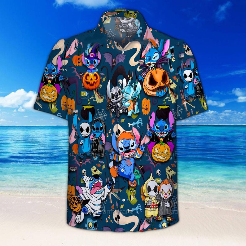 100K Sold Stich And Horror Movie Character Halloween Hawaiian Shirt