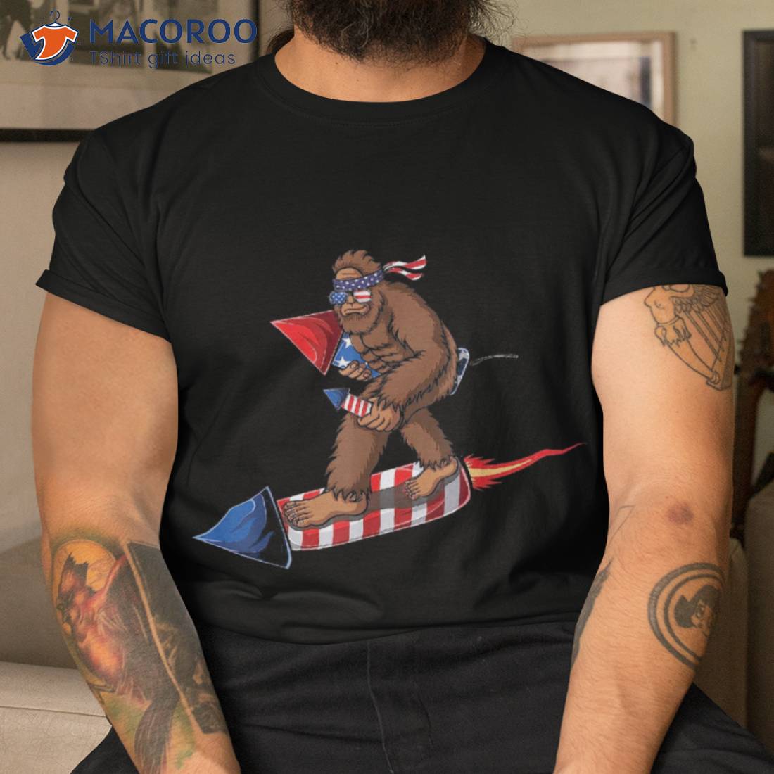 4th Of July Bigfoot Fireworks Sasquatch American Flag Us Shirt