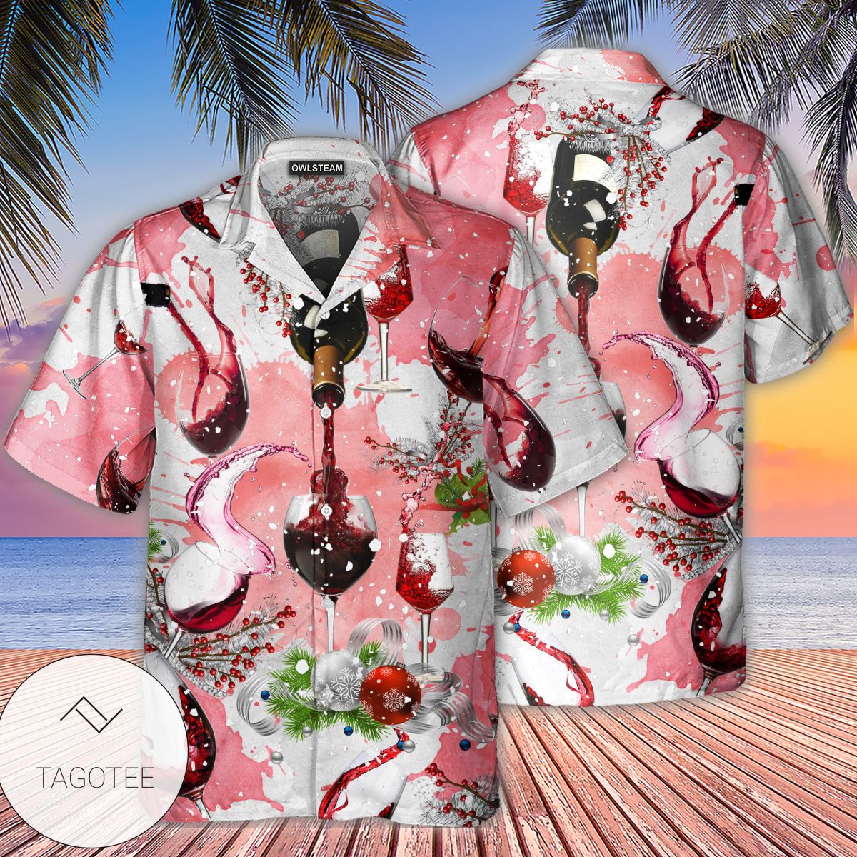 A Glass Of Fine Wine On Christmas Hawaiian Shirt- Tagotee