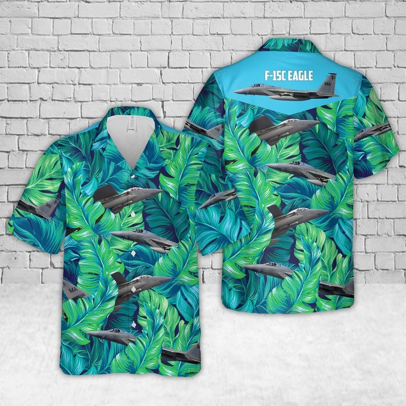 Air Force F-15C Eagle Massachusetts Tropical Hawaiian Shirt