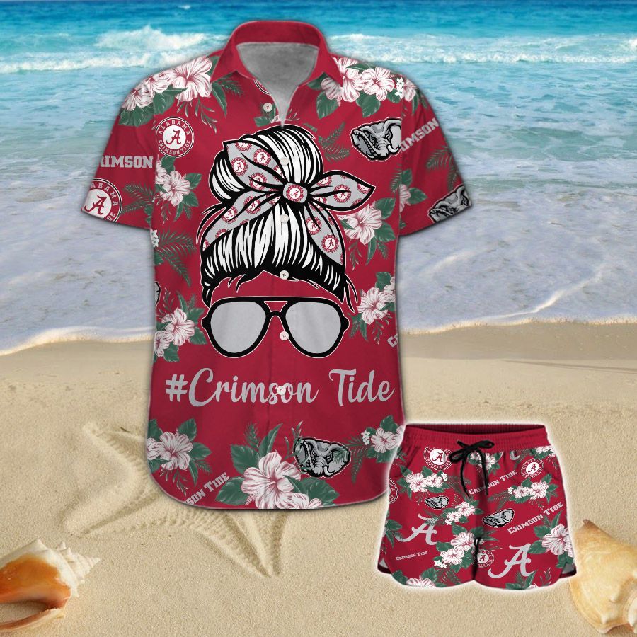 Alabama Crimson Tide Girl Messy Bun Hawaiian Shirt Hot Trendy Summer 2024