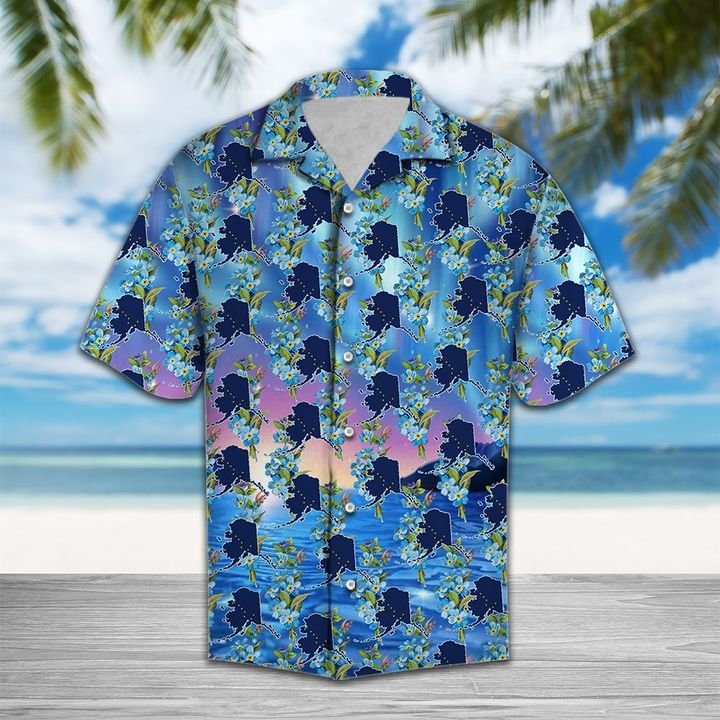 Alaska Aurora Alpine Forget Me Not Flower Hawaiian Shirt Summer Button Up