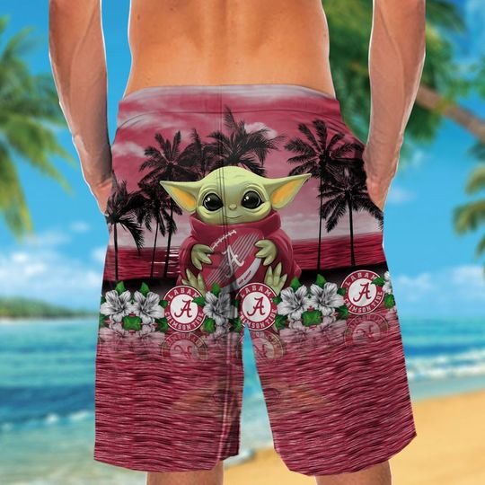 Albama Crimson Tide And Baby Yoda Hawaiian Shirt Short